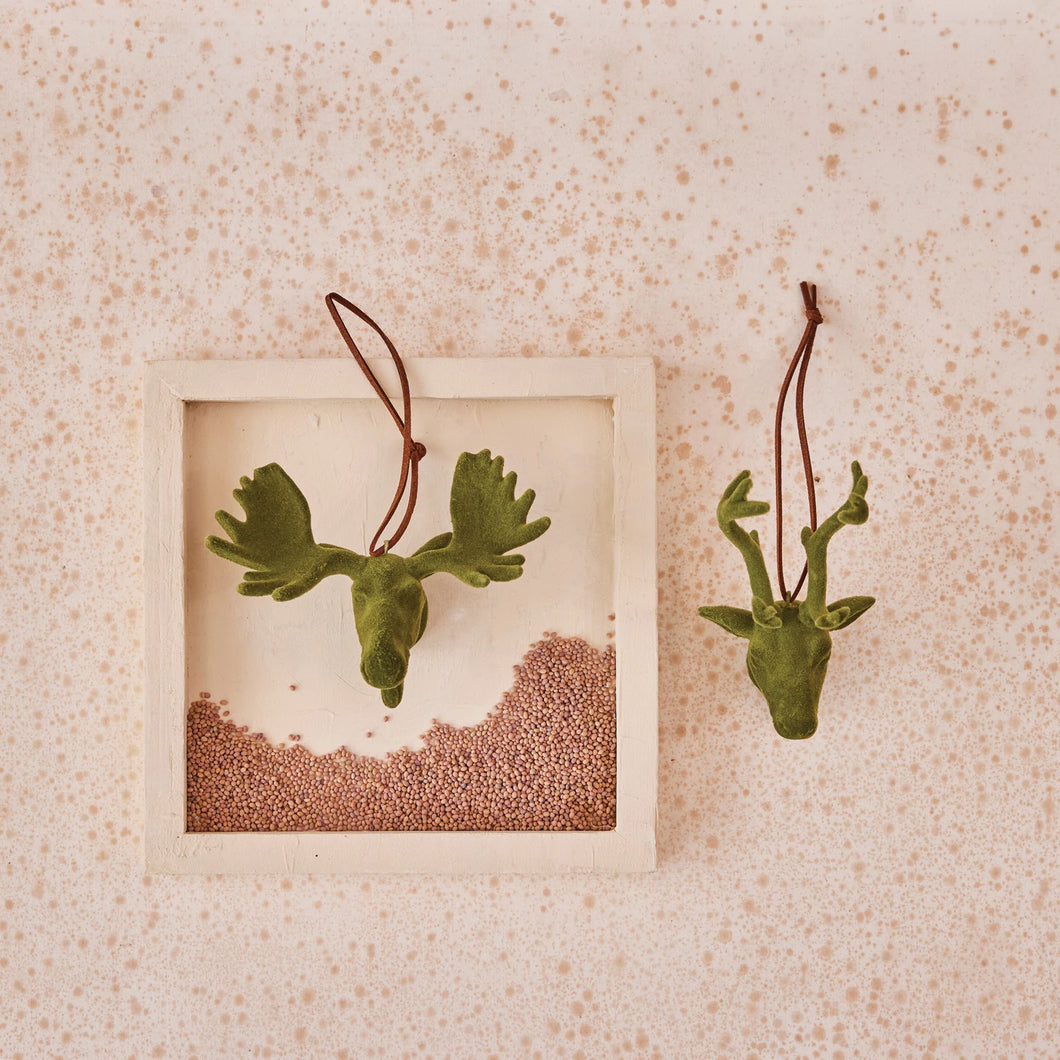 Green Flocked Resin Deer/Moose Ornament (2 Styles)