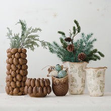 Load image into Gallery viewer, Tall Stoneware Vase with 3D Pinecones (Brown)
