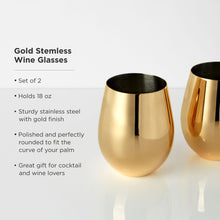 Load image into Gallery viewer, Stainless Steel Stemless Wine Glasses in Gold Set of 2 (Online Only)
