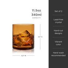 Load image into Gallery viewer, Admiral Crystal Rocks Glasses in Amber Set of 2 (Online Only)
