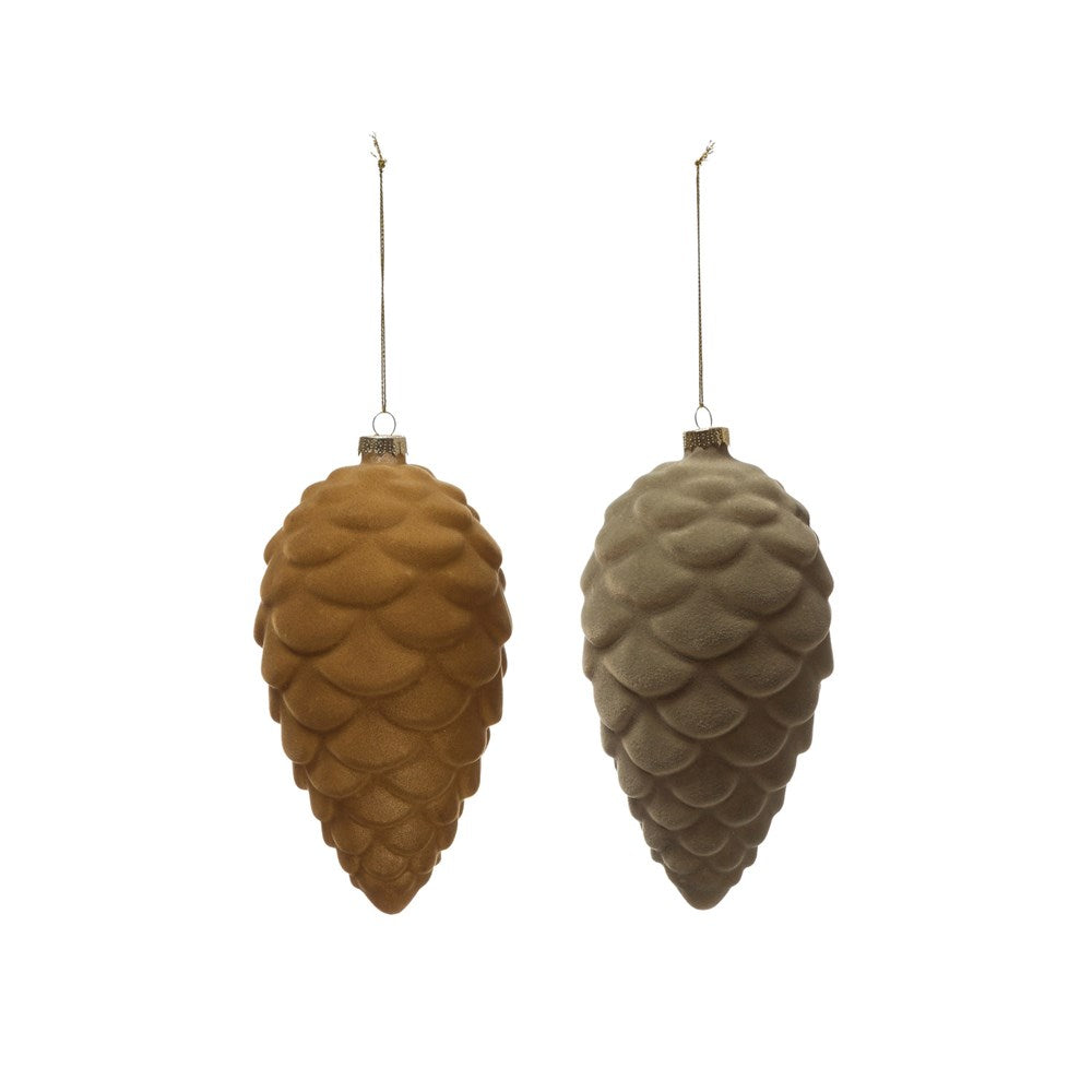 Flocked Glass Pinecone Ornament (2 Colors)