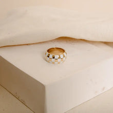 Load image into Gallery viewer, White &amp; Gold Checkered Ring
