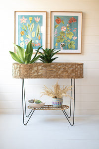 Seagrass & Iron Oval Plant Stand