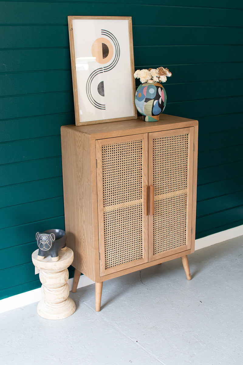 Wood Cabinet with Woven Cane Doors