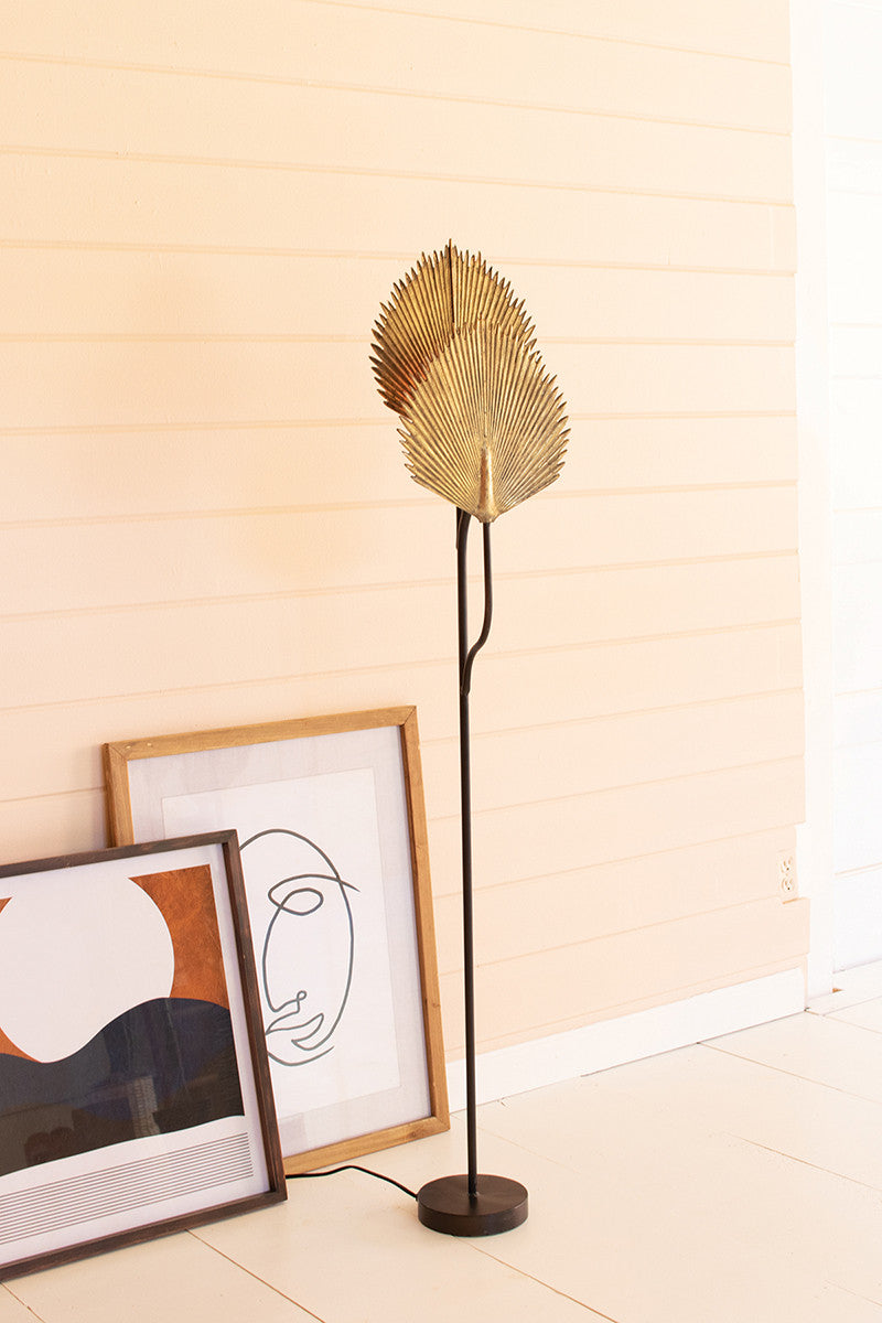 Floor Lamp with Antique Gold Leaves Detail