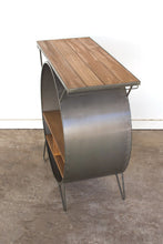 Load image into Gallery viewer, Round Metal Console with Slatted Wood Top
