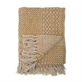 Cotton Blend Knit Throw w/ Fringe (Gold)