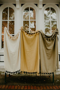 Gold Braided Throw w/ Pom Pom Tassels