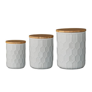 Stoneware Canisters w/ Bamboo Lids Set of Three