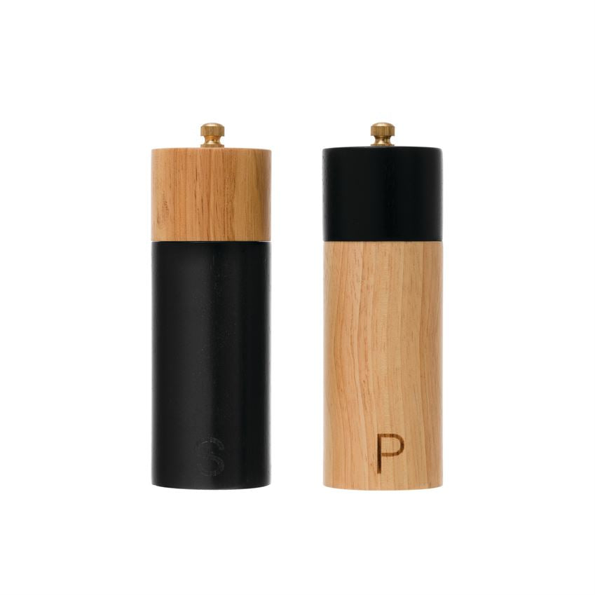 Two Tone Rubber Wood Salt & Pepper Mill Set