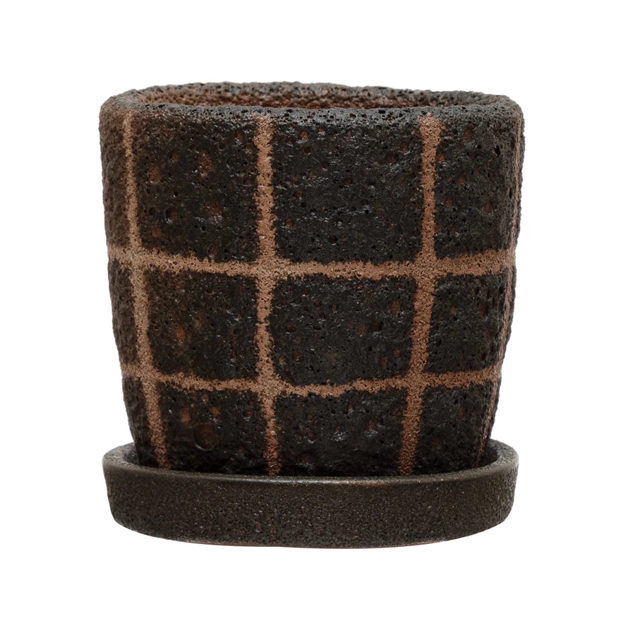 Black Terracotta Planter w/ Saucer
