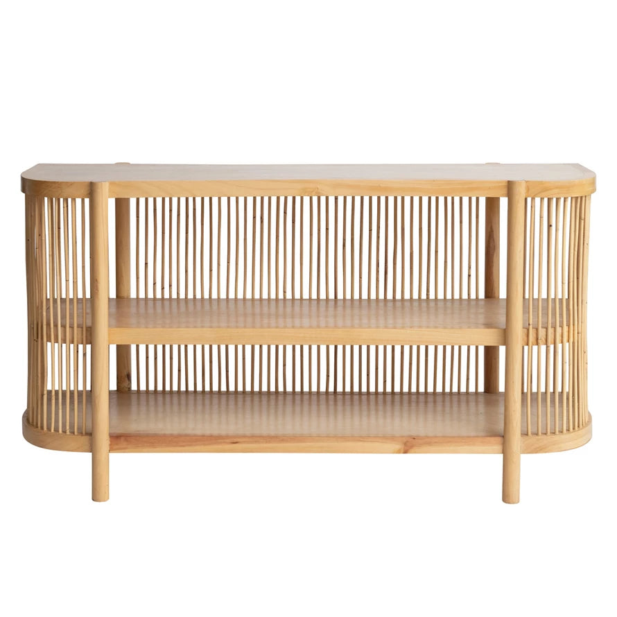Mahogany & Rattan Slatted Console Table