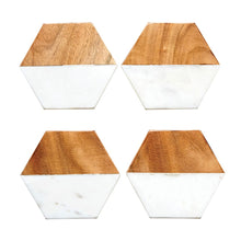 Load image into Gallery viewer, Circle or Hexagon Marble &amp; Mango Wood Coasters (2 Styles, Set of 4)
