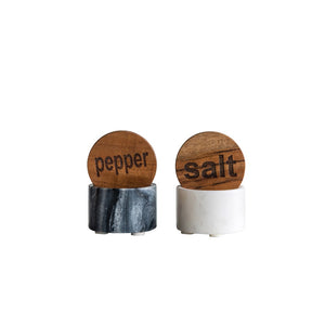 Marble Salt & Pepper Pot w/ Wood Lid